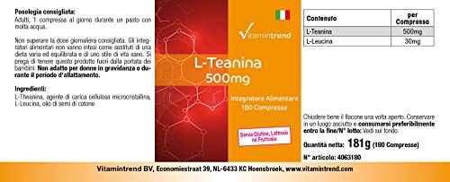 L–Teanina 500mg – 180 Comprimidos – ¡Bote para 6 MESES! – Para un sueño reparador