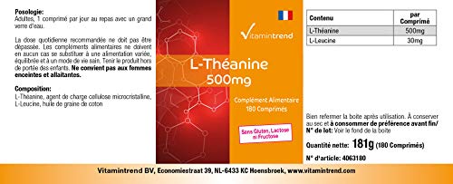 L–Teanina 500mg – 180 Comprimidos – ¡Bote para 6 MESES! – Para un sueño reparador