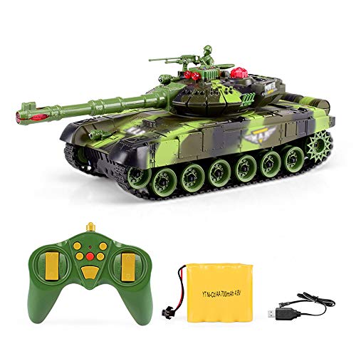 LTOOTA Tanque Control Remoto Lanzamiento Batalla Artillería, Carga, Buggy Juguete para Niños, Juego Multijugador, Efectos Sonido Analógico, Torreta Rotación 360 Grados,Camouflagegreen,S