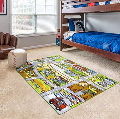 LucaHome – Alfombra Infantil Carretera, Juegos, Ciudad, alcolchada | Alfombra Infantil Plegable | Alfombra Juegos Circuito Coches con Base Antideslizante | Alfombra Carretera Coches 100 x 140cm