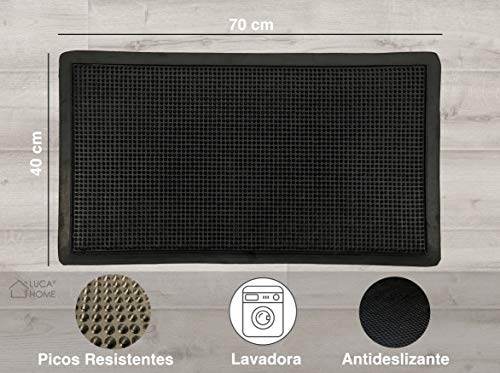 LucaHome – Felpudo Goma Picos Entrada casa para Exterior o Interior, Felpudo con púas Rectangular Antideslizante con Picos para facilitar la Limpieza del Calzado, Felpudo de Color Negro (40 x 70 cm)