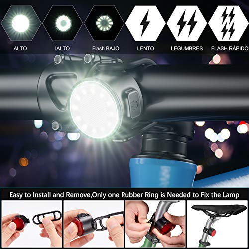 Luces Bicicleta, Luces Delanteras y Traseras Recargables USB Para Bicicleta, Impermeable LED Luz Bicicleta, 6 Iluminación Modos Luz de alerta, Luces Seguridad Para Ciclismo de Montaña y Carretera Luces Bicicleta, Luces Delanteras y Traseras Recargables USB Para Bicicleta, Impermeable LED Luz Bicicleta, 6 Iluminación Modos Luz de alerta, Luces Seguridad Para Ciclismo de Montaña y Carretera