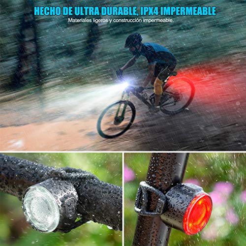 Luces Bicicleta, Luces Delanteras y Traseras Recargables USB Para Bicicleta, Impermeable LED Luz Bicicleta, 6 Iluminación Modos Luz de alerta, Luces Seguridad Para Ciclismo de Montaña y Carretera