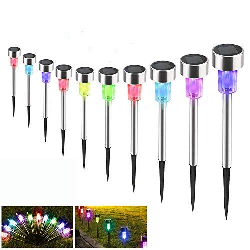 Luces de Jardín Solar, Hisome IP65 Impermeable Colorido Paisaje/Pathway Lámpara de Acero Inoxidable LED Luces Solares de Exterior Para Patio, Césped, Patio, Fácil Instalación Sin Cables (10 Pack) Luces de Jardín Solar, Hisome IP65 Impermeable Colorido Paisaje/Pathway Lámpara de Acero Inoxidable LED Luces Solares de Exterior Para Patio, Césped, Patio, Fácil Instalación Sin Cables (10 Pack)