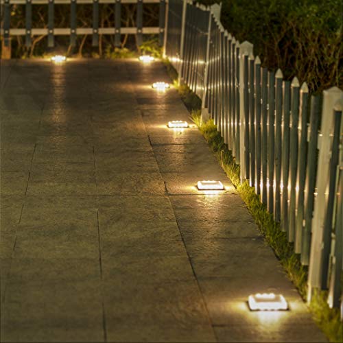 Luces Solares Jardin, Lámpara Solar Exterior IP68 Impermeable Auto ON/OFF Luz Solar del Piso para Step Garaje Camino Patio Deck Entrada Vía Calle Valla - Blanco Cálido - Cuadrado - 4 Pack