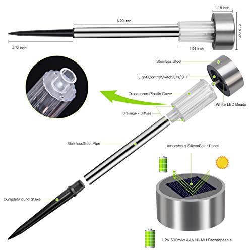 Luces Solares Jardín LED Bawoo 12 Pack Jardín Lámpara de Camino de Paisaje Iluminación de Exterior Impermeable IP65 Luce de Solare Acero Inoxidable Blanco Para Patio Césped Pasillo Terraza Sin Cables Luces Solares Jardín LED Bawoo 12 Pack Jardín Lámpara de Camino de Paisaje Iluminación de Exterior Impermeable IP65 Luce de Solare Acero Inoxidable Blanco Para Patio Césped Pasillo Terraza Sin Cables