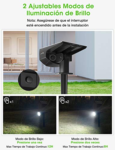 Luces Solares Led Exterior Jardin Impermeable IP67 focos solares exterior 12 LED Inalámbrico 2 en 1 Lamparas Solares para Piscina Cesped Jardín Patio Jardín Calzada Porche Pasarela(4 Paquetes)