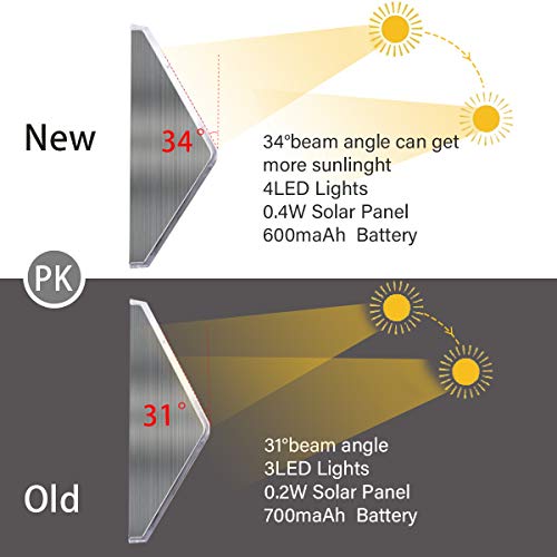 Luces Solares para Exterior Jardín 4LED Easternstar, Lámparas Solares impermeable, Iluminación exterior solar, panel solar del acero inoxidable,Utilizado para escaleras,jardín,patio,pared(10 paquetes)