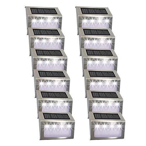 Luces Solares para Exterior Jardín 4LED Easternstar, Lámparas Solares impermeable, Iluminación exterior solar, panel solar del acero inoxidable,Utilizado para escaleras,jardín,patio,pared(10 paquetes)