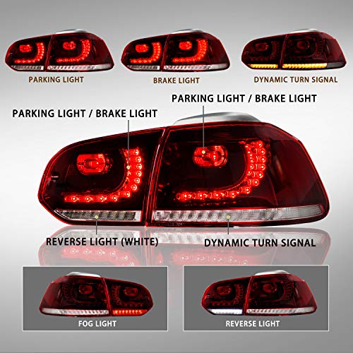 Luces Traseras LED para GOLF 6 MK6 GTI GTD R [2008-2013] Luz Trasera, Luz Trasera con Indicador de Señal de Giro Secuencial (Rojo + Blanco)