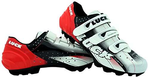 LUCK Zapatillas de Ciclismo Extreme 3.0 MTB,con Suela de Carbono y Triple Tira de Velcro de sujeción ademas de Puntera de Refuerzo. (40 EU, Rojo)