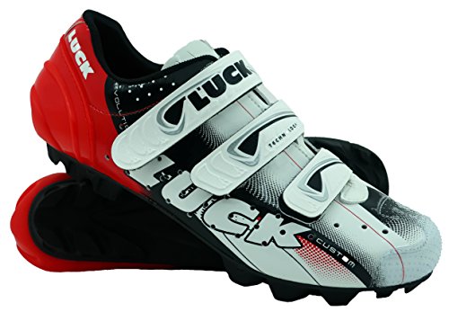 LUCK Zapatillas de Ciclismo Extreme 3.0 MTB,con Suela de Carbono y Triple Tira de Velcro de sujeción ademas de Puntera de Refuerzo. (43 EU, Rojo)