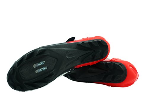 LUCK Zapatillas de Ciclismo Extreme 3.0 MTB,con Suela de Carbono y Triple Tira de Velcro de sujeción ademas de Puntera de Refuerzo. (43 EU, Rojo)