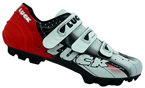 LUCK Zapatillas de Ciclismo Extreme 3.0 MTB,con Suela de Carbono y Triple Tira de Velcro de sujeción ademas de Puntera de Refuerzo. (45 EU, Rojo)