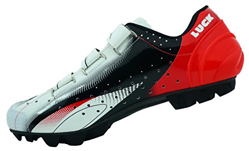 LUCK Zapatillas de Ciclismo Extreme 3.0 MTB,con Suela de Carbono y Triple Tira de Velcro de sujeción ademas de Puntera de Refuerzo. (Rojo 42 EU)