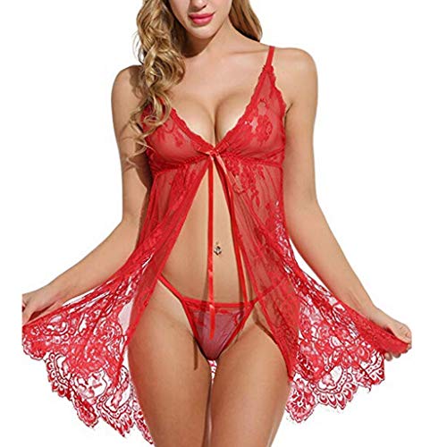 Luckycat 2*Piezas Conjunto de Lencería Pijama Semi Transparente de Verano sin Mangas Picardías Atractivas Floral Encaje+Braguita Luckycat 2*Piezas Conjunto de Lencería Pijama Semi Transparente de Verano sin Mangas Picardías Atractivas Floral Encaje+Braguita