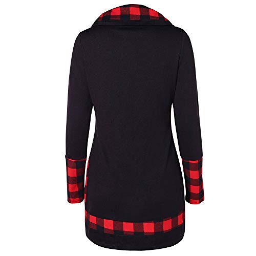 Luckycat Blusa Mujer Manga Larga Cuadros Cuello Alto Tartán Túnica Sudadera Pulóver Tops Luckycat Blusa Mujer Manga Larga Cuadros Cuello Alto Tartán Túnica Sudadera Pulóver Tops