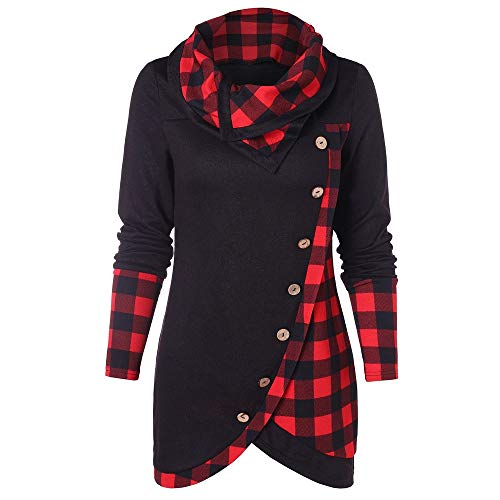 Luckycat Blusa Mujer Manga Larga Cuadros Cuello Alto Tartán Túnica Sudadera Pulóver Tops Luckycat Blusa Mujer Manga Larga Cuadros Cuello Alto Tartán Túnica Sudadera Pulóver Tops