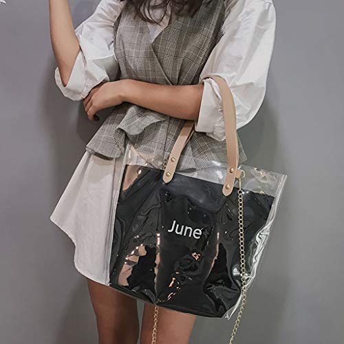 Luckycat bolsa de dos empaqueta el sistema Letra Impreso muchacha de las mujeres del hombro del bolso de PVC transparente de plástico de playa del verano Crossbody de bolsas de mensajero Luckycat bolsa de dos empaqueta el sistema Letra Impreso muchacha de las mujeres del hombro del bolso de PVC transparente de plástico de playa del verano Crossbody de bolsas de mensajero
