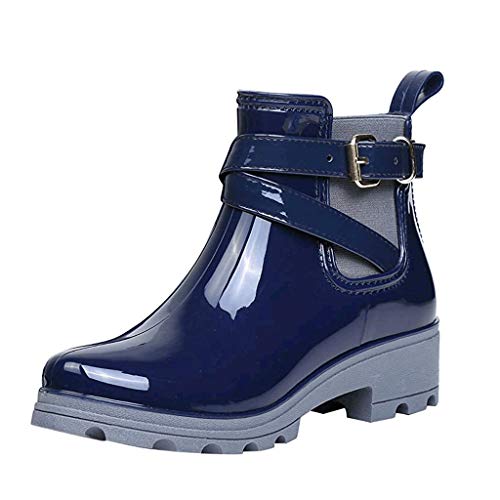 Luckycat Botas de Agua Mujer Lluvia Altas Zapato Impermeables Ajustable Cremallera y Hebilla Goma Botas de Agua Antideslizantes en PU