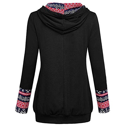 Luckycat Liquidación Moda Casual Mujer Patchwork Sudadera con Capucha Estampado de Navidad Jersey Blusa