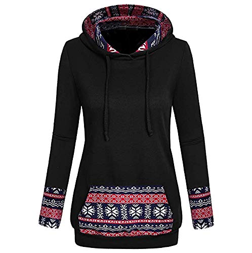 Luckycat Liquidación Moda Casual Mujer Patchwork Sudadera con Capucha Estampado de Navidad Jersey Blusa