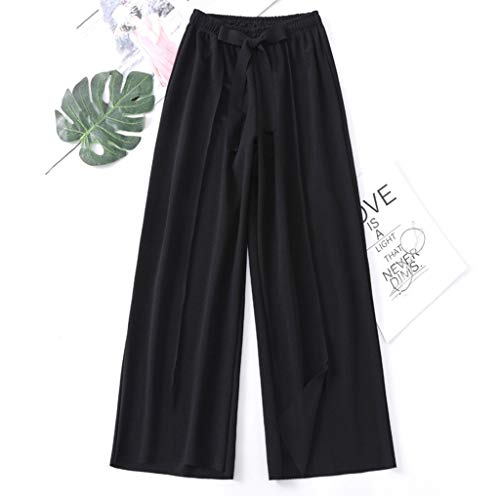 Luckycat Pantalones Anchos para Mujer Otoño Invierno 2019 Moda Casual Pantalones Marlene de Vestir Cintura Alta Fiesta Palazzo Pantalon Acampanados Baggy con cinturón Señora Pantalones de algodón