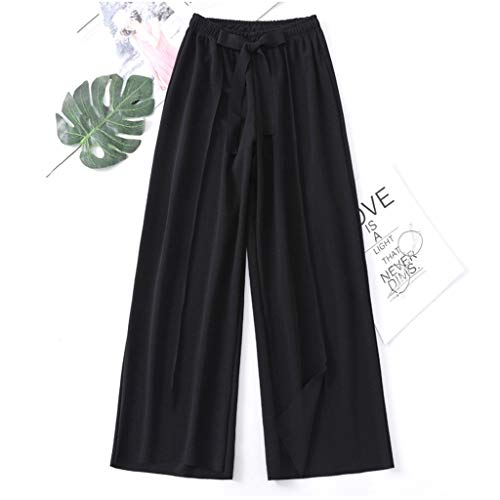 Luckycat Pantalones Anchos para Mujer Otoño Invierno 2019 Moda Casual Pantalones Marlene de Vestir Cintura Alta Fiesta Palazzo Pantalon Acampanados Baggy con cinturón Señora Pantalones de algodón