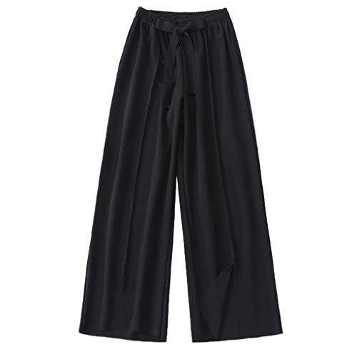 Luckycat Pantalones Anchos para Mujer Otoño Invierno 2019 Moda Casual Pantalones Marlene de Vestir Cintura Alta Fiesta Palazzo Pantalon Acampanados Baggy con cinturón Señora Pantalones de algodón