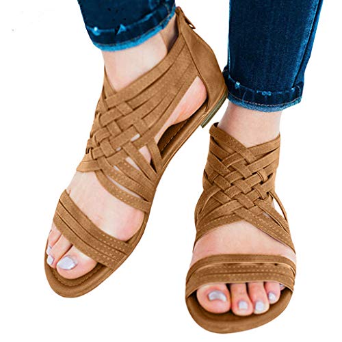 Luckycat Sandalias de Mujer Talla Grande Sandalias Romanas Zapatillas de Hebilla Señoras Sandalias Planos Tobillo Playa Zapatos Zapatillas Romanas