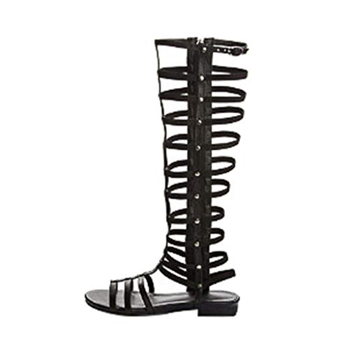 Luckycat Sandalias Romana Mujer Botas de Verano Sexy Hebillas de Metal Sandalias con Punta Abierta Mujer Corte Sandalias Estilo Gladiador Plano Rodilla Botas Tiras Gladiador Sandalias