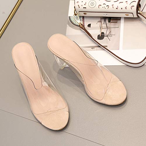 Luckycat Zapatos de Mujer Solo para Mujeres Cerrojo Transparente de Tacón Grueso de Tacón Alto Zapatos de Ocio Sandalias Sandalias Estiletes Verano Correa-Tubillo Cierre-Hebilla para Mujer