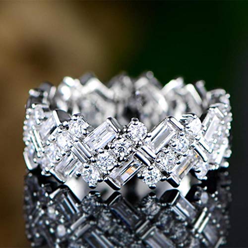 LuckyOne Anillo redondo rectangular de piedra oblicua para mujer, anillo de moda, boda, compromiso, fiesta, simple, plateado, 9 LuckyOne Anillo redondo rectangular de piedra oblicua para mujer, anillo de moda, boda, compromiso, fiesta, simple, plateado, 9