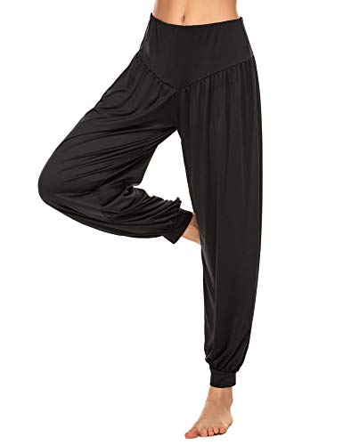 Lucyme Mujer Pantalones harén Tobillo Puños Pantalones Deportivos Pilates Yoga Pants,Negro,S