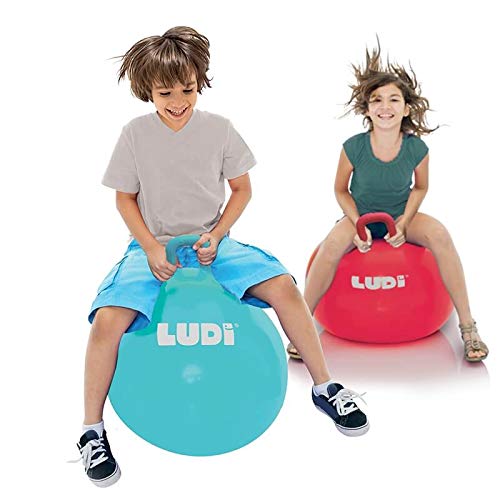 Ludi - 90104 - Balón de Salto XXL - Azul - Mango Adaptado - Balón Inflable Grande - Plástico Grueso y Elástico - Juguete de Interior y Exterior - para ser un As del Rebote - A Partir de los 5 Años