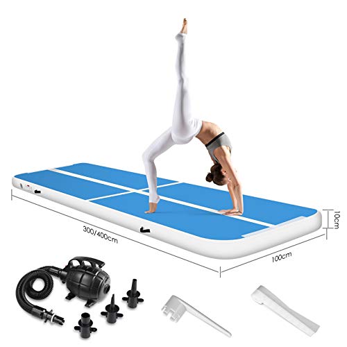 LUDOSPORT Airtrack Gimnasia 10cm Espesorde 3/4m Tumbling Gimnasia Colchoneta Inflable Tumbling Mat con Bomba eléctrica, para Yoga, casa, Exterior, etc,400x100x10cm