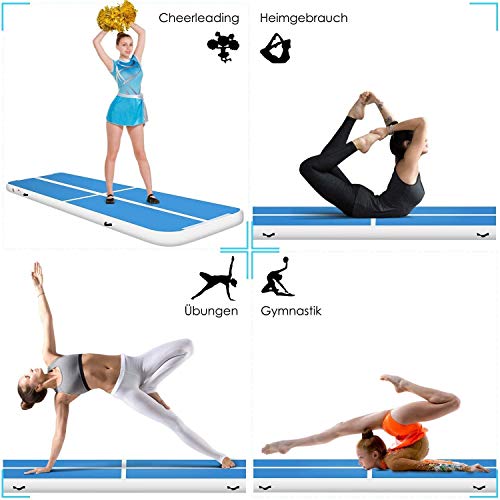 LUDOSPORT Airtrack Gimnasia 10cm Espesorde 3/4m Tumbling Gimnasia Colchoneta Inflable Tumbling Mat con Bomba eléctrica, para Yoga, casa, Exterior, etc,400x100x10cm