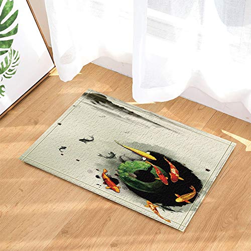 LUIXJGEDF Pintura Tinta Decoración para Peces,Carpa Koi Jaen Alfombras Baño Negras,Alfombras Antideslizantes Piso Las,Alfombrillas para Puertas,Alfombra Niños,Accesorios Baño