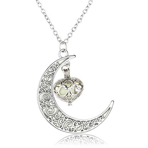 Luminoso Ⓡ Collar de luna creciente Ahueca hacia fuera la prisión Corazón Colgante de luna Diosa media luna Cadena de clavícula Cielo estrellado Accesorios (C3)