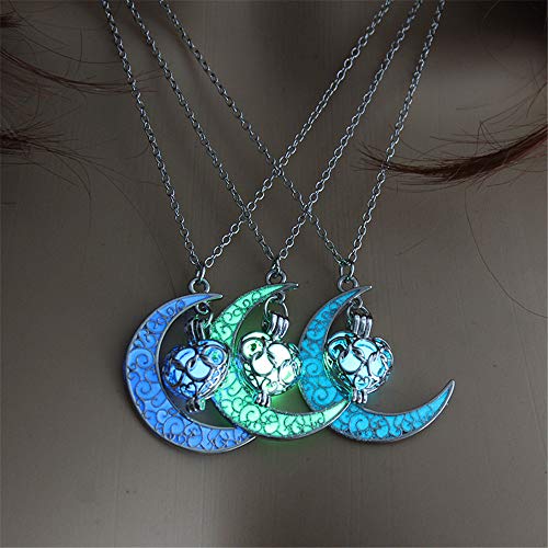 Luminoso Ⓡ Collar de luna creciente Ahueca hacia fuera la prisión Corazón Colgante de luna Diosa media luna Cadena de clavícula Cielo estrellado Accesorios (C3)