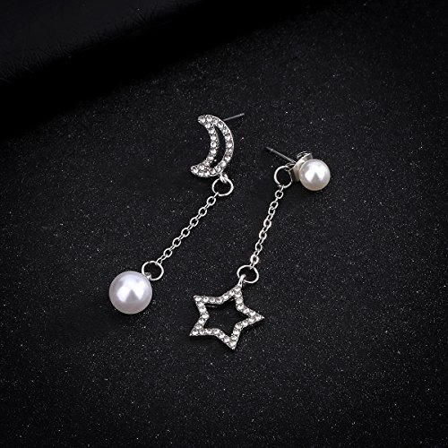 Luna y Estrellas Rhinestone Colgantes Pendientes Asimétricos