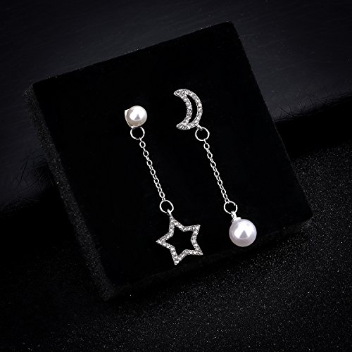 Luna y Estrellas Rhinestone Colgantes Pendientes Asimétricos