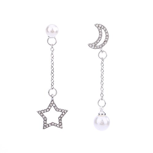 Luna y Estrellas Rhinestone Colgantes Pendientes Asimétricos