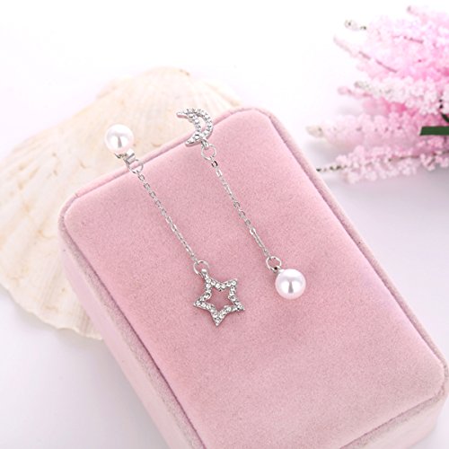 Luna y Estrellas Rhinestone Colgantes Pendientes Asimétricos