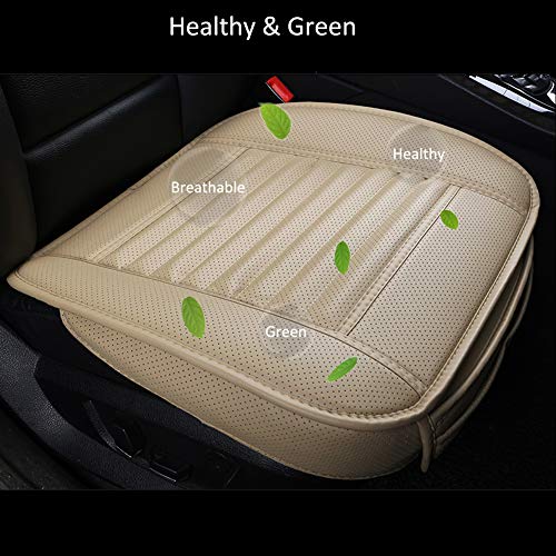 LUOLLOVE Fundas Coche Asientos Universales, Interior Coche Protectors de Asiento Delantero, Súper Transpirable Cuero Bambú Carbón,20.5 * 20.1 '' (2 Paquetes,Beige)