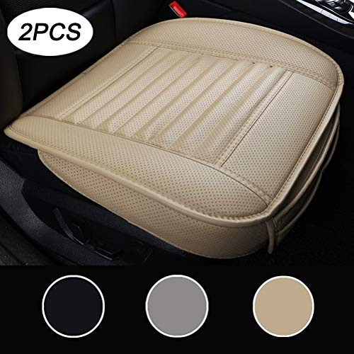 LUOLLOVE Fundas Coche Asientos Universales, Interior Coche Protectors de Asiento Delantero, Súper Transpirable Cuero Bambú Carbón,20.5 * 20.1 '' (2 Paquetes,Beige)