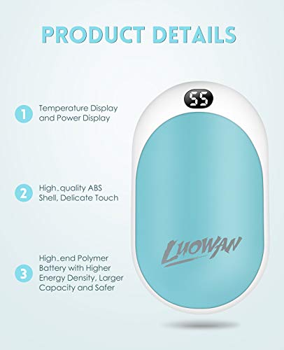 LUOWAN Calentadores de Manos USB Recargables 12000mAh Mini Cargador ,15 Horas de Larga duración, portátil Bolsillo ,Calentador de Mano Eléctrico de Reutilizable, Camping, para Mujeres, Hombres(azul) LUOWAN Calentadores de Manos USB Recargables 12000mAh Mini Cargador ,15 Horas de Larga duración, portátil Bolsillo ,Calentador de Mano Eléctrico de Reutilizable, Camping, para Mujeres, Hombres(azul)