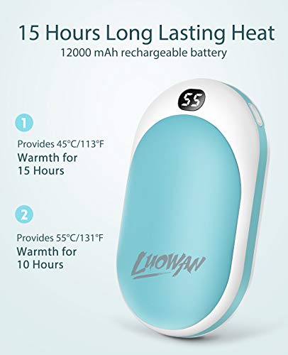 LUOWAN Calentadores de Manos USB Recargables 12000mAh Mini Cargador ,15 Horas de Larga duración, portátil Bolsillo ,Calentador de Mano Eléctrico de Reutilizable, Camping, para Mujeres, Hombres(azul) LUOWAN Calentadores de Manos USB Recargables 12000mAh Mini Cargador ,15 Horas de Larga duración, portátil Bolsillo ,Calentador de Mano Eléctrico de Reutilizable, Camping, para Mujeres, Hombres(azul)