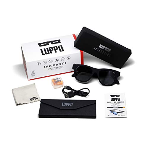 LUPPO Gafas de Sol Polarizadas con Auriculares Bluetooth de Conducción ósea Auriculares Inalámbricas SmartTouch Stereo Music Auriculares con Micrófono Negro.