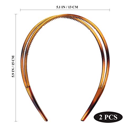 Lurrose Diadema de plástico duro de 2 piezas diadema de doble fila diadema de peine de dientes minimalista para mujer (negro y marrón) Lurrose Diadema de plástico duro de 2 piezas diadema de doble fila diadema de peine de dientes minimalista para mujer (negro y marrón)